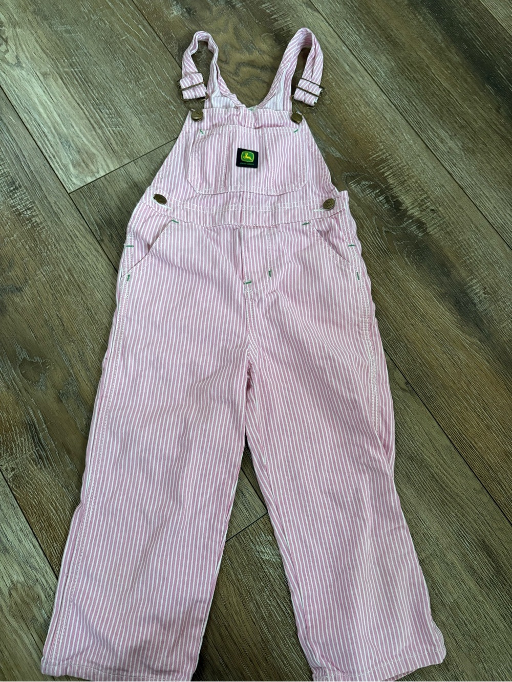 John Deere Pink and White Striped Kids Overalls 4T girls vintage look